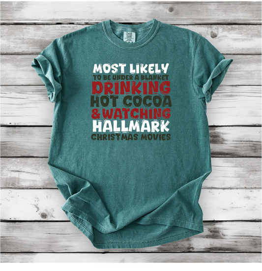 Christmas Movie Watching Shirt | Cozy Winter Tee | Hallmark Movie Lover Top | Blanket & Cocoa Shirt - Comfort Colors
