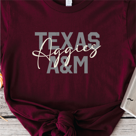 Texas A&M BLOCK Aggies Scripty Shirt
